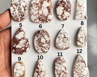 Wild Horse Jasper Cabochon Flat Back Stone, Natural Magnesite Jasper Stone, Unique White Brown Pattern Gemstone for Handmade Jewelry