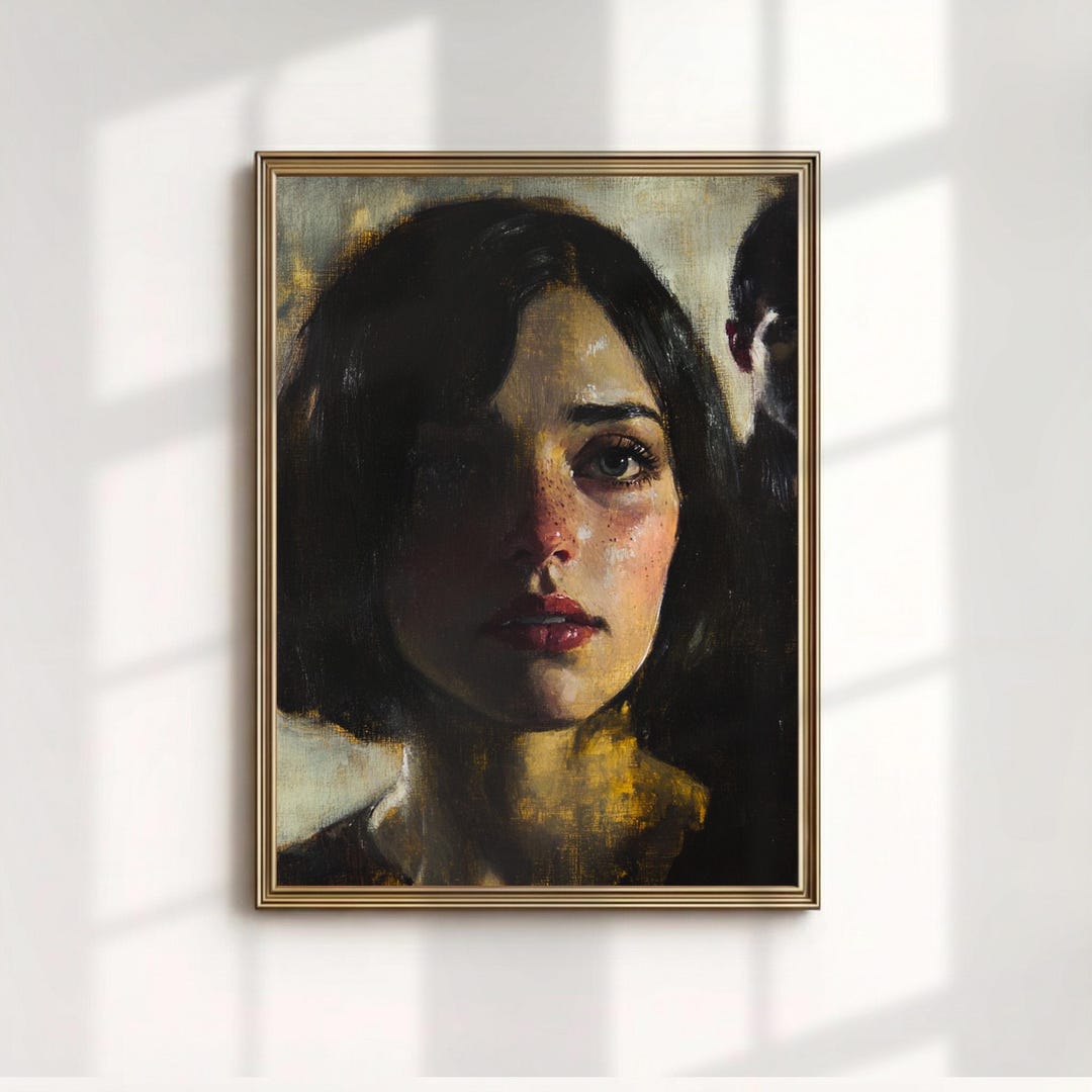 Vintage Woman Portrait Art Print, Moody Female Oil Painting, Dark Noir ...
