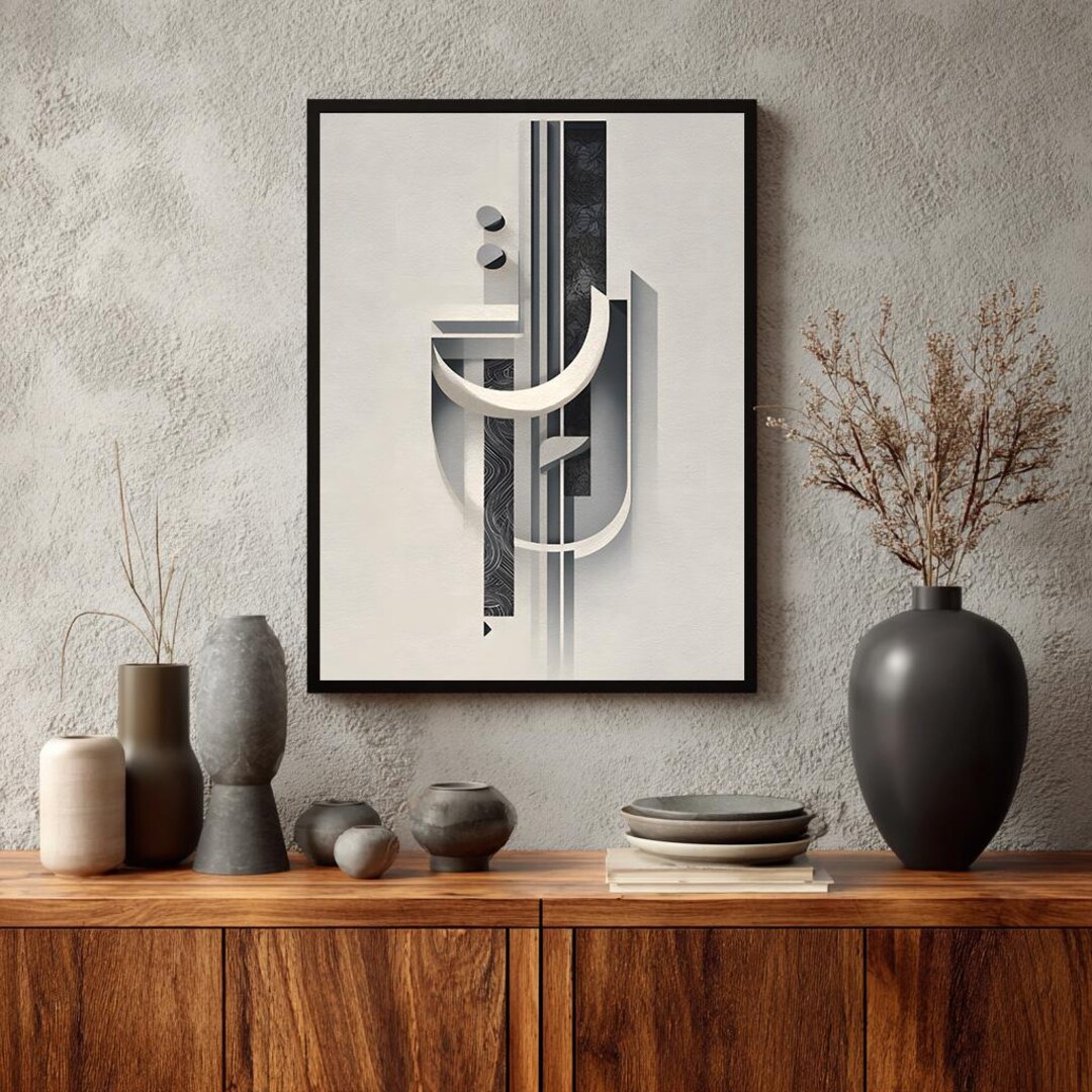 Abstract Geometric Art Print, Black and White Calligraphy, Modern ...
