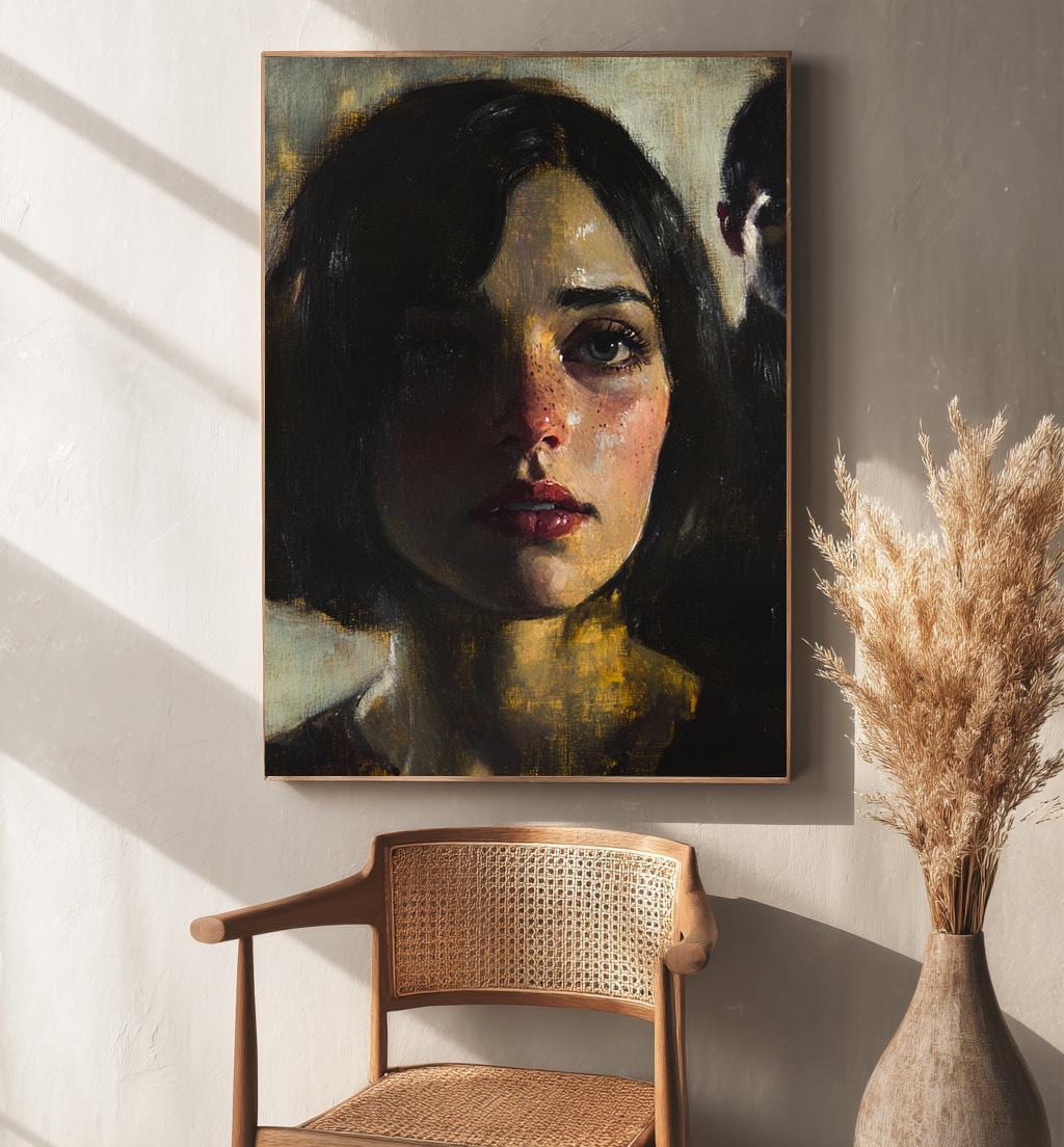 Vintage Woman Portrait Art Print, Moody Female Oil Painting, Dark Noir ...