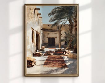 Arabian Courtyard Oil Painting | Vintage Arabic Architecture Print (Digital Download)