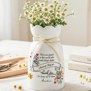 Custom Thank You Gift Vase, Personalized Teacher Appreciation Ceramic Flower Pot, Meaningful Coworker Farewell Gift, Table Centerpiece