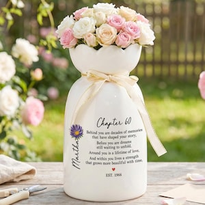 Personalized 60th Birthday Vase for Her, Chapter 60 Gift for Mom Grandma, Custom Name Ceramic Flower Vase, Milestone Keepsake Vase