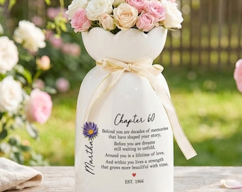 Personalized 60th Birthday Vase for Her, Chapter 60 Gift for Mom Grandma, Custom Name Ceramic Flower Vase, Milestone Keepsake Vase