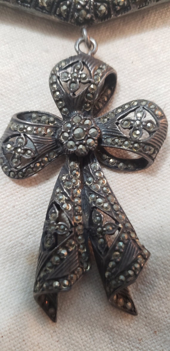Oxidized Marcasite Cameo Pendant - 925 Sterling Silver Necklace Charm 42x25mm