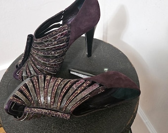 Vintage Rene Caovilla Python Leather Rhinestone Heels, EU 36 US 5.5