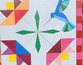 Hummingbird Barn Quilt, Customizable, Indoor Outdoor Art 2x2 on ACM