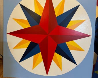 Classic Compass Star Barn Quilt, Indoor Outdoor Wall Art, 2x2, Customizable