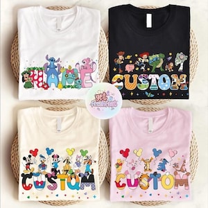 Custom Name Disneyland T-Shirts, Walt DisneyWorld Shirt, Disneyland Family Matching Trip Tee, Disneyland characters alphabet image 1