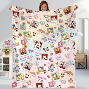 Personalized Mickey and Friends Blanket, Custom Name Disneyland Characters Throw, Soft Fleece Gift for Kids, Mickey Mouse Nursery Decor image 1