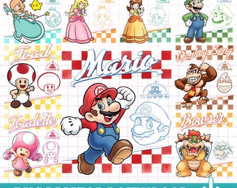 Anpassen von Charakteren Super Mario Retro PNG, Nintendo World Familie Passender Urlaub Sofort-Download, Super Mario Geburtstagsgeschenke