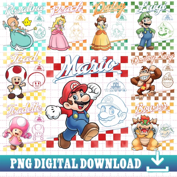 Customize Characters Super Mario Retro PNG, Nintendo World Family Matching Holiday Instant Download, Super Mario Birthday Trip Gifts