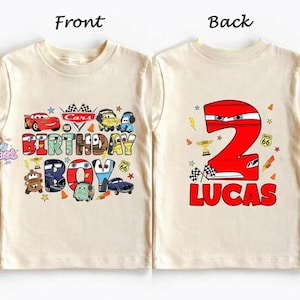 Camiseta de cumpleaños de Rayo McQueen para niño, camiseta de cumpleaños personalizada de Cars de Disney, sudadera familiar a juego de Disneyland, camiseta de vacaciones de Disneyworld imagen 1