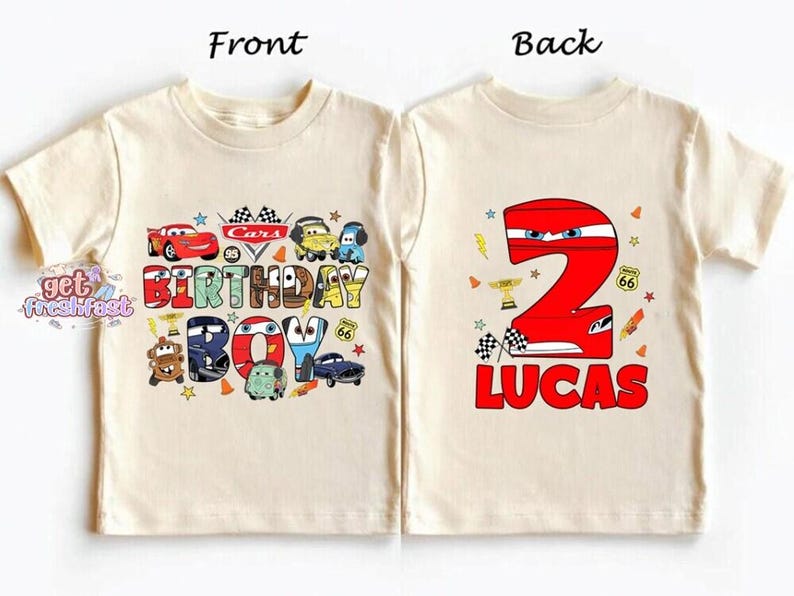 Camiseta de cumpleaños de Rayo McQueen para niño, camiseta de cumpleaños personalizada de Cars de Disney, sudadera familiar a juego de Disneyland, camiseta de vacaciones de Disneyworld imagen 1