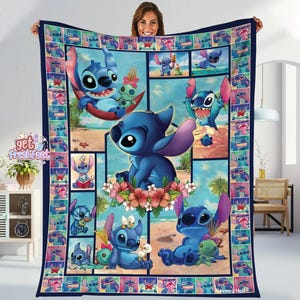 Disneyland Stitch Fleece Blanket, Disneyland Stitch Blanket, Stitch Birthday Gifts, Stitch Ohana Means Family Blanket, Magic Kingdom image 1
