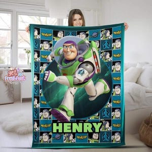 Personalized Disneyland Toy Story Blanket, Buzz Lightyear Throw, Custom Name Toddler Gift, Kids Space Bedding, Gift for Boys Nursery image 1
