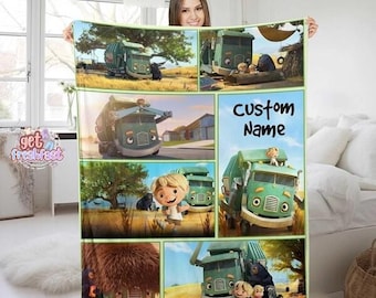 Personalized Trash Truck Fleece Blanket, Trash Truck Birthday Gifts Blanket, Birthday Gift for Toddler, Movie Theme Bedding