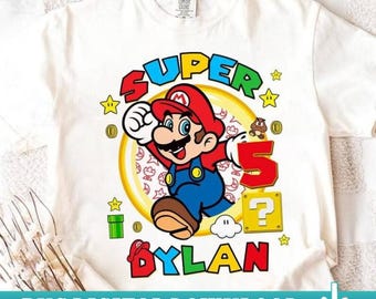 Super Mario Custom Name Age Birthday PNG, Personalized Name Nintendo Super Mario Family Matching Digital File, Birthday Boy PNG Download