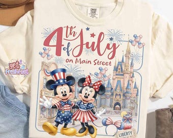Vintage Retro 4th of July On Main Street Shirt, Mickey And Minnie WDW Disneyland Trip Patriotic Shirt, 4th Of July Couple Matching Tee 2026