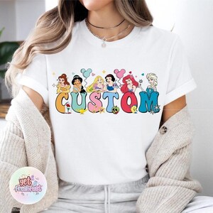 Custom Name Disneyland Princess Birthday Shirt, Princesses Belle Ariel Alphabets T-Shirt, Disneyland Family Trip Shirt, Birthday Girl Tees image 2