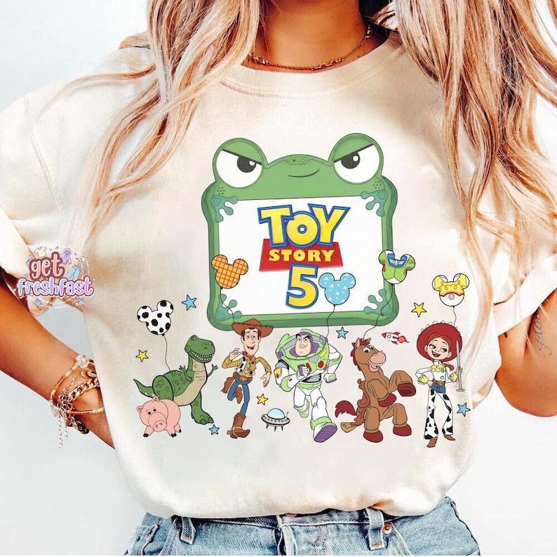 Disneyland Pixar Toy Story 5 Balloons Shirt, Disneyworld Toy Story Shirt, Toy Story Family Tee, Woody Buzz Lightyear Jessie Aliens Rex image 1