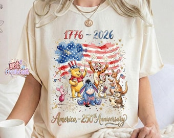 Comfort Colors USA 250th Anniversary Pooh Shirt, Patriotic 4th of July Shirt, Winnie the Pooh Friends America 1776 2026, Family Trip Shirt