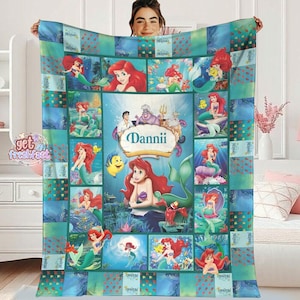 Personalized The Little Mermaid Blanket, Ariel Princess Fleece Blanket, Disneyland Princess Birthday Gift, Disneyland Christmas Blanket Bild 1