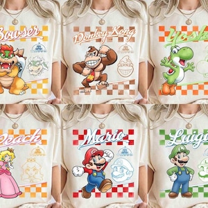 Personaliza personajes de Super Mario Retro PNG, descarga instantánea de Nintendo World Family Matching Holiday, regalos de viaje de cumpleaños de Super Mario imagen 2