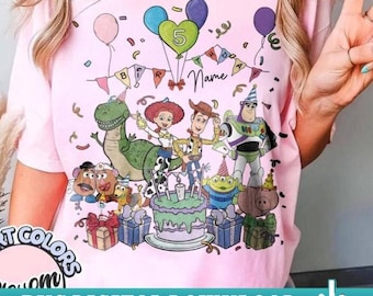 Custom Name Age Pixar Toy Story Birthday PNG, Personalized Buzz Woody Jessie Birthday Gift, Family Disneyland Birthday PNG Download