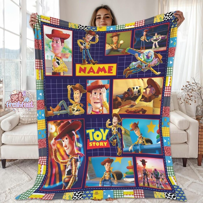 Personalized Disneyland Pixar Toy Story Blanket, Custom Name Baby Girl Boy Blanket, Toy Story Birthday Gift, Disneyland Xmas Blanket Gift image 1