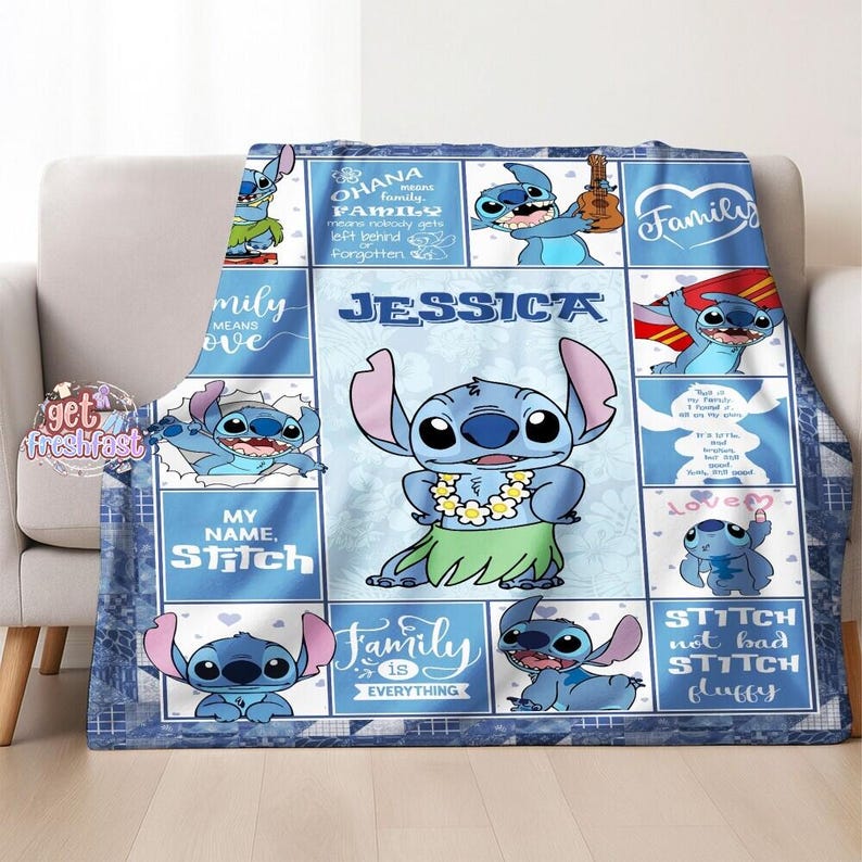 Personalized Disneyland Stitch Blanket, Disneyland Lilo Stitch Fleece Blanket, Magic Kingdom Throw Blanket, Disneyworld Christmas Gift image 2