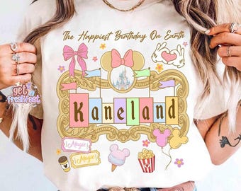 Pastel Disneyland Sign Birthday Coquette Bow T-Shirt, The Happiest Birthday On Earth Shirt, Disneyland Birthday Girl Gift, Gift For Her