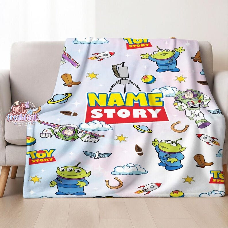 Personalized Toy Story Blanket, Custom Name Disneyland Toy Story Blanket, Custom Name Disneyland Blanket, Blanket Birthday Boy Girl Gift image 2