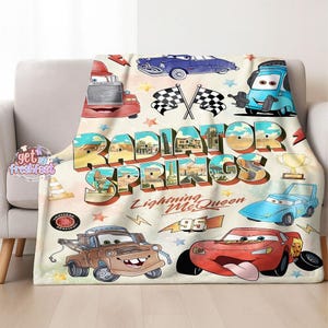 Radiator Springs Cars Movie Blanket, Cars Characters Blanket, Lightning McQueen Sally Tow Mater Cars, Disneyland Blanket, Magic Kingdom Trip image 2