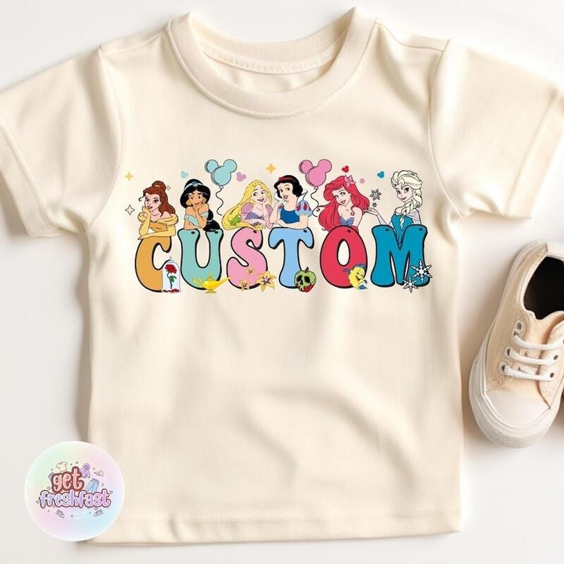 Custom Name Disneyland Princess Birthday Shirt, Princesses Belle Ariel Alphabets T-Shirt, Disneyland Family Trip Shirt, Birthday Girl Tees image 1