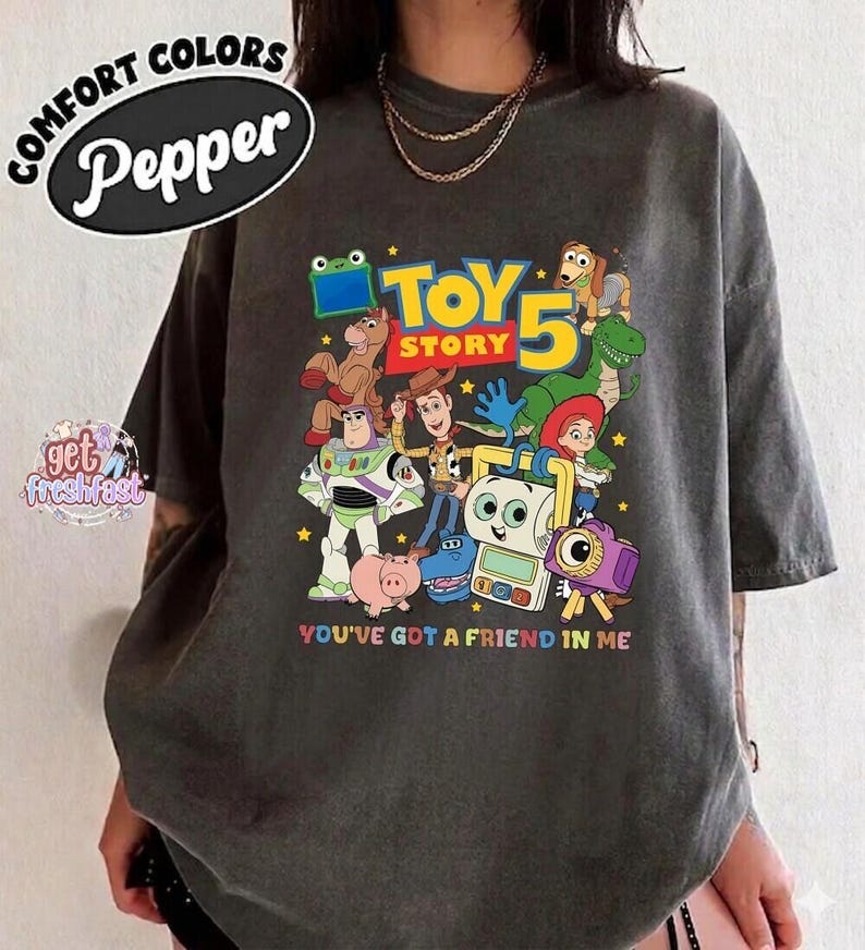 Toy Story 5 Characters Graphic T-Shirt, You've Got a Friend In Me Tee, Woody Buzz Jessie, Family Matching Trip Shirt image 4