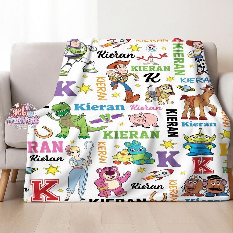 Personalized Toy Story Fleece Blanket, Toy Story Characters Blanket, Woody Buzz Lightyear Jessie, To Infinity And Beyond, Disneyland Blanket image 2