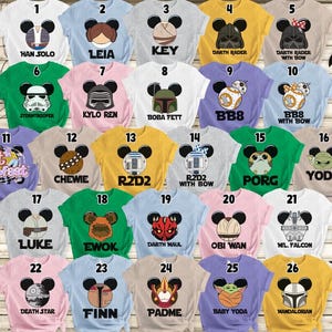 StarWars Characters Halloween Costume Shirt, Baby Yoda Darth Vader Storm Trooper Han Solo, Galaxy's Edge Shirt, Disneyland Trip Tee Bild 2