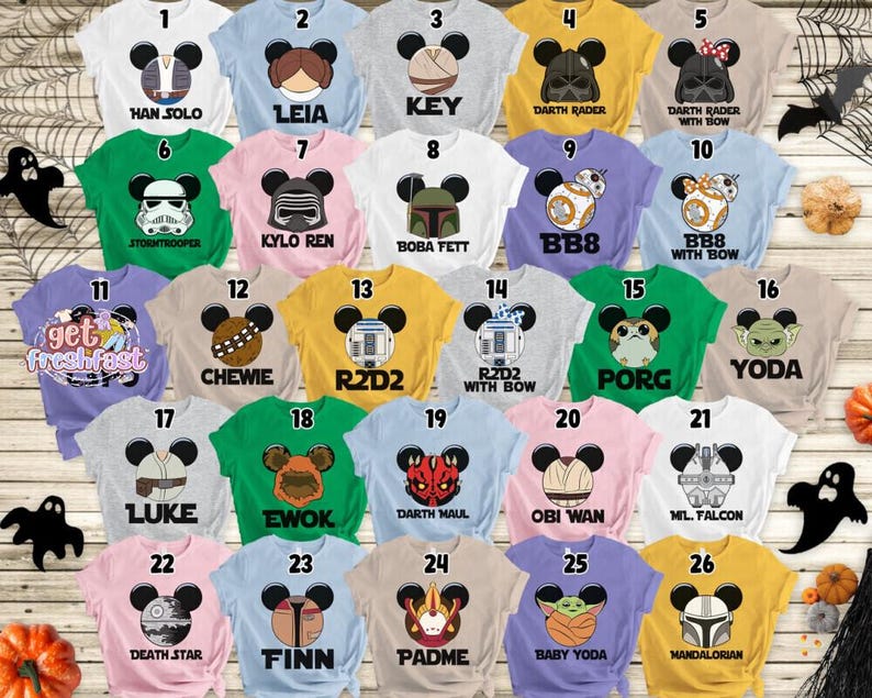 StarWars Characters Halloween Costume Shirt, Baby Yoda Darth Vader Storm Trooper Han Solo, Galaxy's Edge Shirt, Disneyland Trip Tee Bild 2