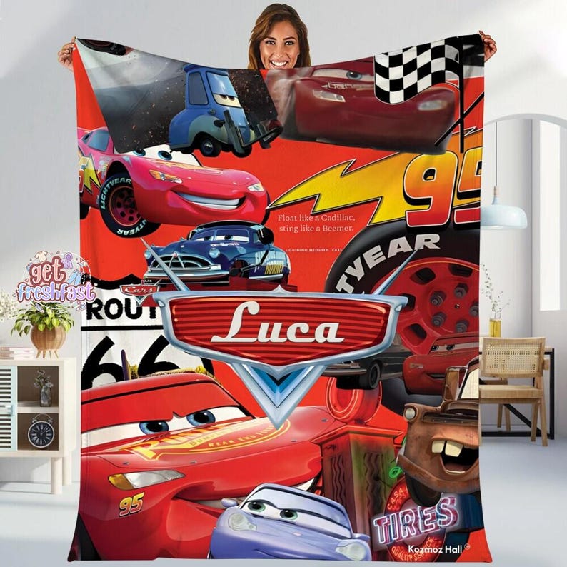 Personalized DisneyCars Characters Blanket, Lightning McQueen Tow Mater Blanket, Disneycars Blanket, Birthday Boy Girl Gift, Xmas Blanket image 1
