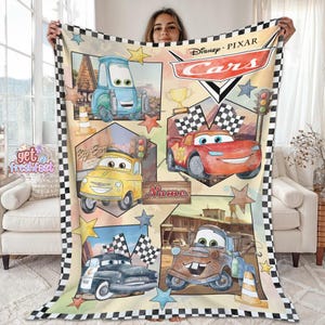 Personalization Cars Lightning McQueen Fleece Blanket, Lightning McQueen Sally Tow Mater Characters Blanket, Disneyland Cars Birthday Gifts image 1