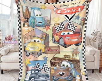Personalization Cars Lightning McQueen Fleece Blanket, Lightning McQueen Sally Tow Mater Characters Blanket, Disneyland Cars Birthday Gifts