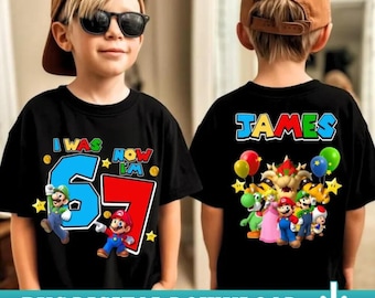 Benutzerdefinierte Sechs sieben Mario Geburtstag PNG, Mario Luigi Pfirsich Geburtstagsparty, personalisierter Name Mario Familie Passende PNG Download