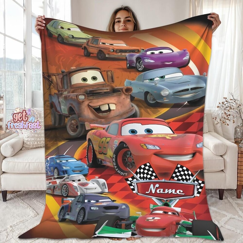Personalized Disneyland Cars Blanket, Lightning McQueen Tow Mater Fleece Blanket, Cars Disneyland Blanket, Cars Birthday Boy Blanket Gift image 1