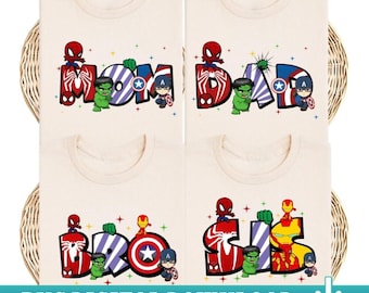 PNG para aniversário combinando da família MCU, design de Vingadores para mãe e pai, camiseta de aniversário do Homem-Aranha, presente do Capitão América, download de PNG do Hulk e do Homem de Ferro para menino