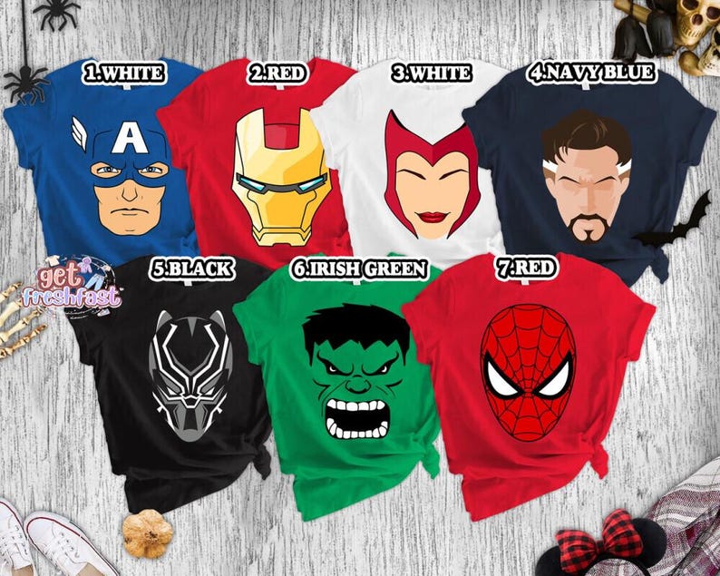 Avengers Costume Family Shirt, Avengers Team Shirt, Spider Man Iron Man Captain America Costume, Superhero Costume, Family Halloween Costume image 2