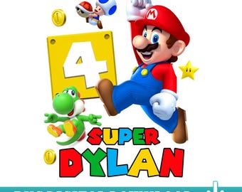 Benutzerdefinierte Name Alter Super Mario Geburtstag PNG, Mario Geburtstag Junge Shirt Digital, personalisierte Mario Familie Passende PNG Download