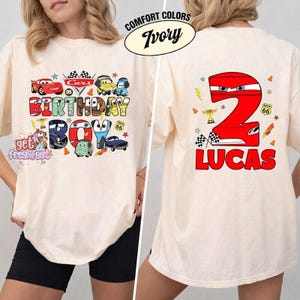 Camiseta de cumpleaños de Rayo McQueen para niño, camiseta de cumpleaños personalizada de Cars de Disney, sudadera familiar a juego de Disneyland, camiseta de vacaciones de Disneyworld imagen 3
