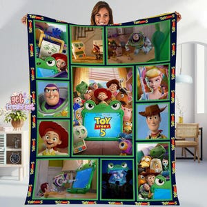 Toy Story 5 Blanket, Disneyland Pixar Movie Throw, Kids Bedroom Decor, Toddler Birthday Gift, Soft Fleece Bedding, Nursery Cartoon Blanket afbeelding 1