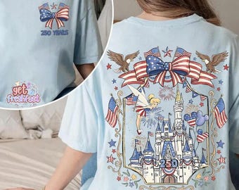 Disneyland Castle Coquette Bow 250th America Anniversary T-Shirt, Independence Day 4th of July Tee, Disneyland Patriotic Shirt, Family Shirt